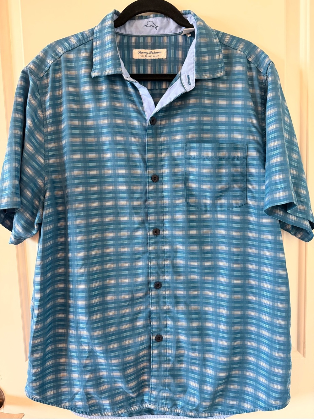 Tommy Bahama Coconut Point Men’s Large Blue Plaid Short Sleeve Shirt